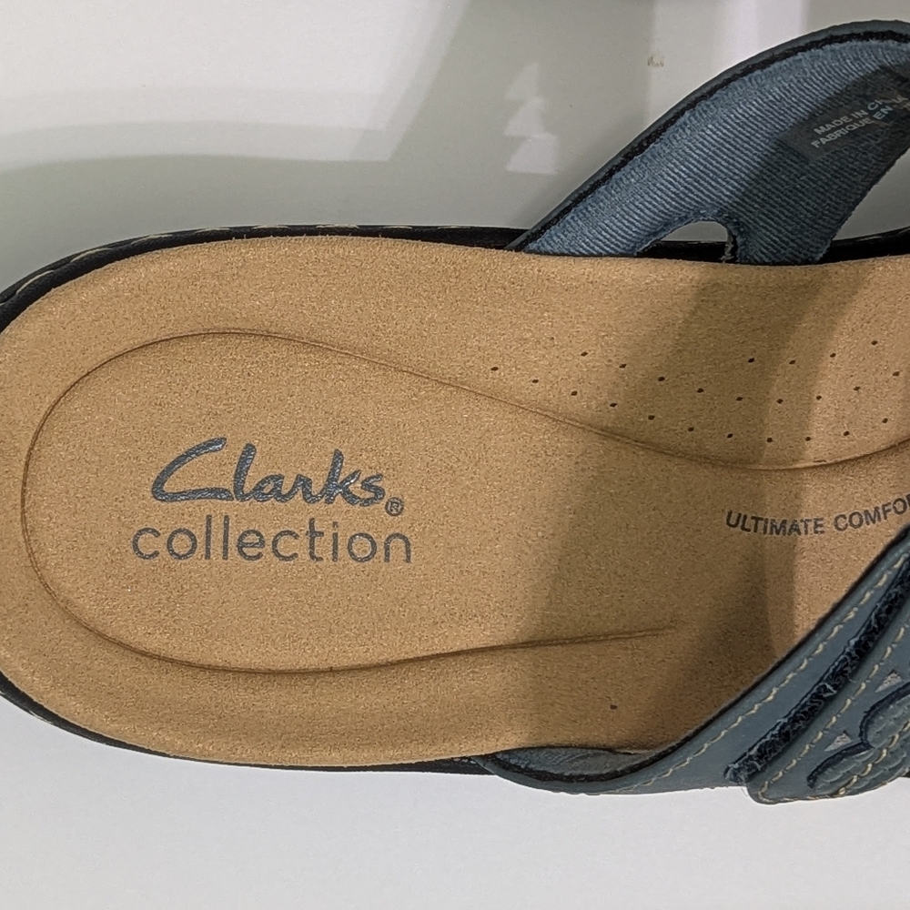 Clarks Laurieann Cove New Slide In Sandals Blue Leather Size 12 - Picture 3 of 6